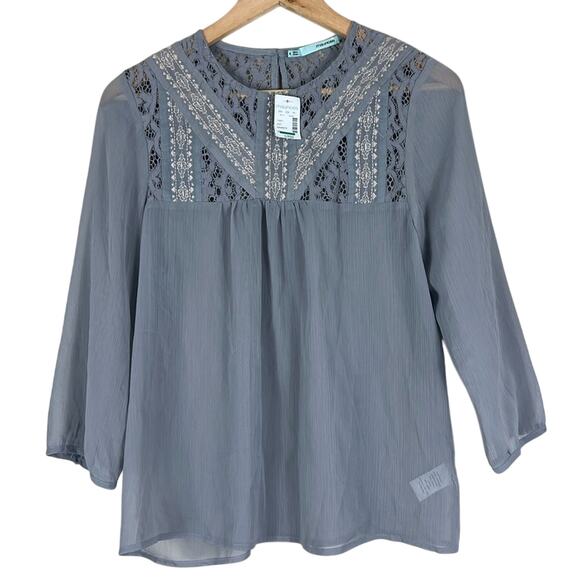 NWT Maurices Blouse Women S Gray Cotton Boho Sheer Embroidered Prairie Victorian - Picture 1 of 5